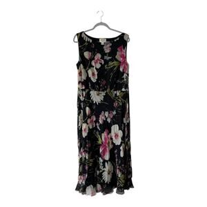 Talbots Pure Silk Midi Dress Womens 14 Black Floral Chiffon Feminine Vintage Y2K